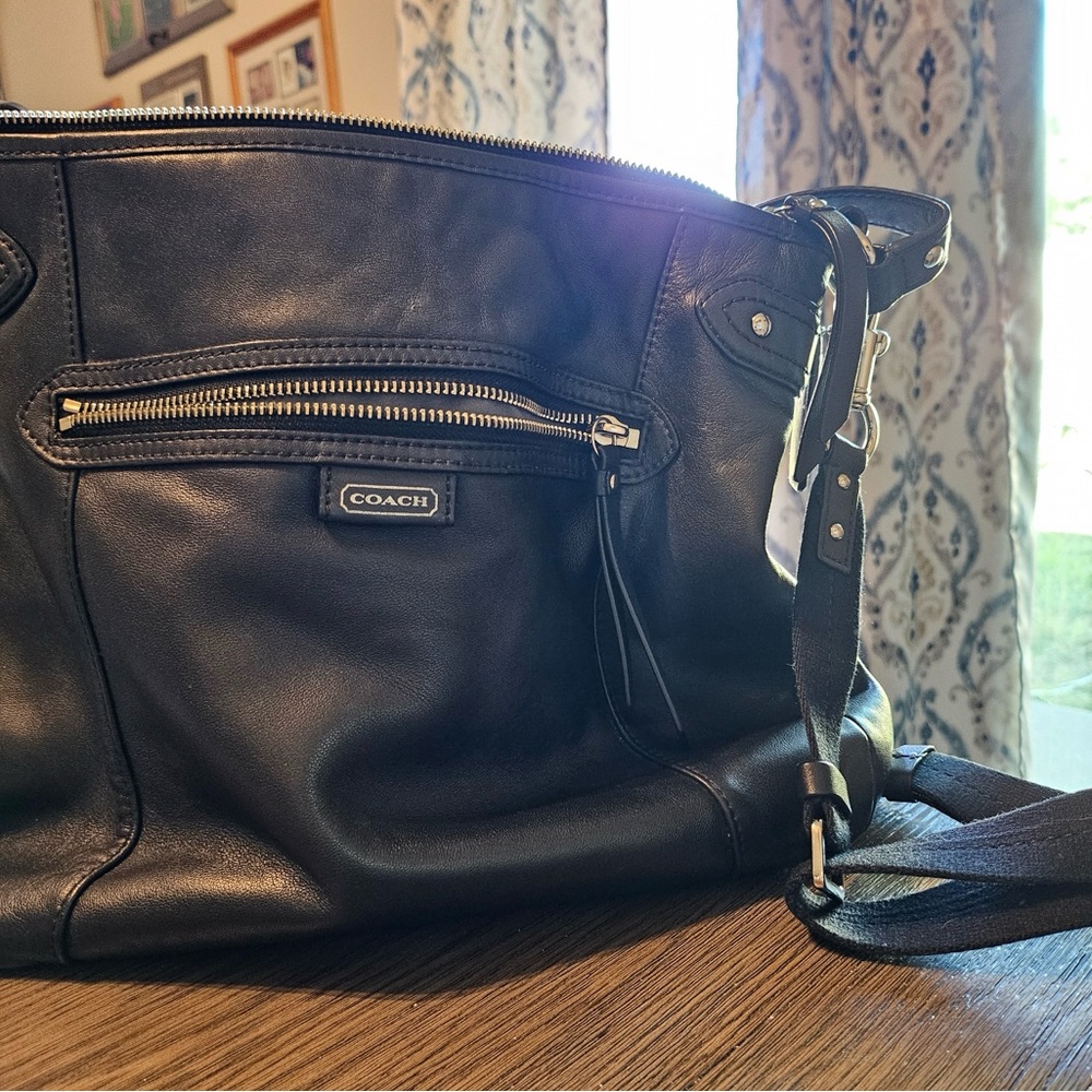 Coach Black Shoulder Bag with High-Quality Leather and Silver Hardware